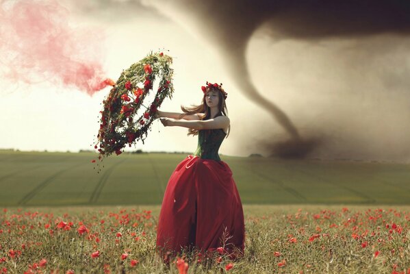 A girl among poppies and tornadoes