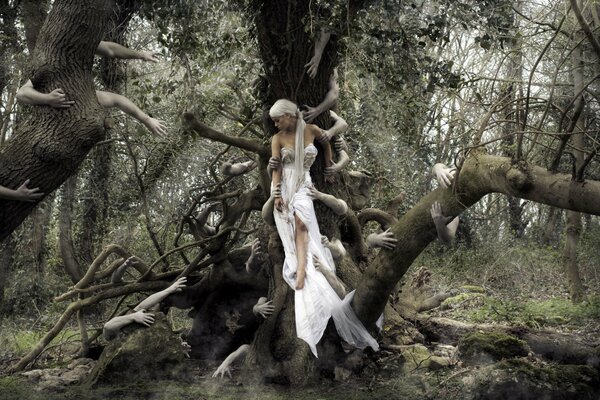 Chica en el bosque de fantasía