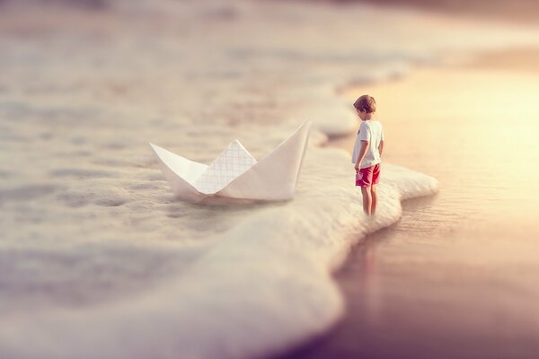 Paper boat on foam