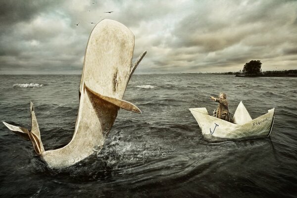 La mer noire. Un vieil homme dans un bateau