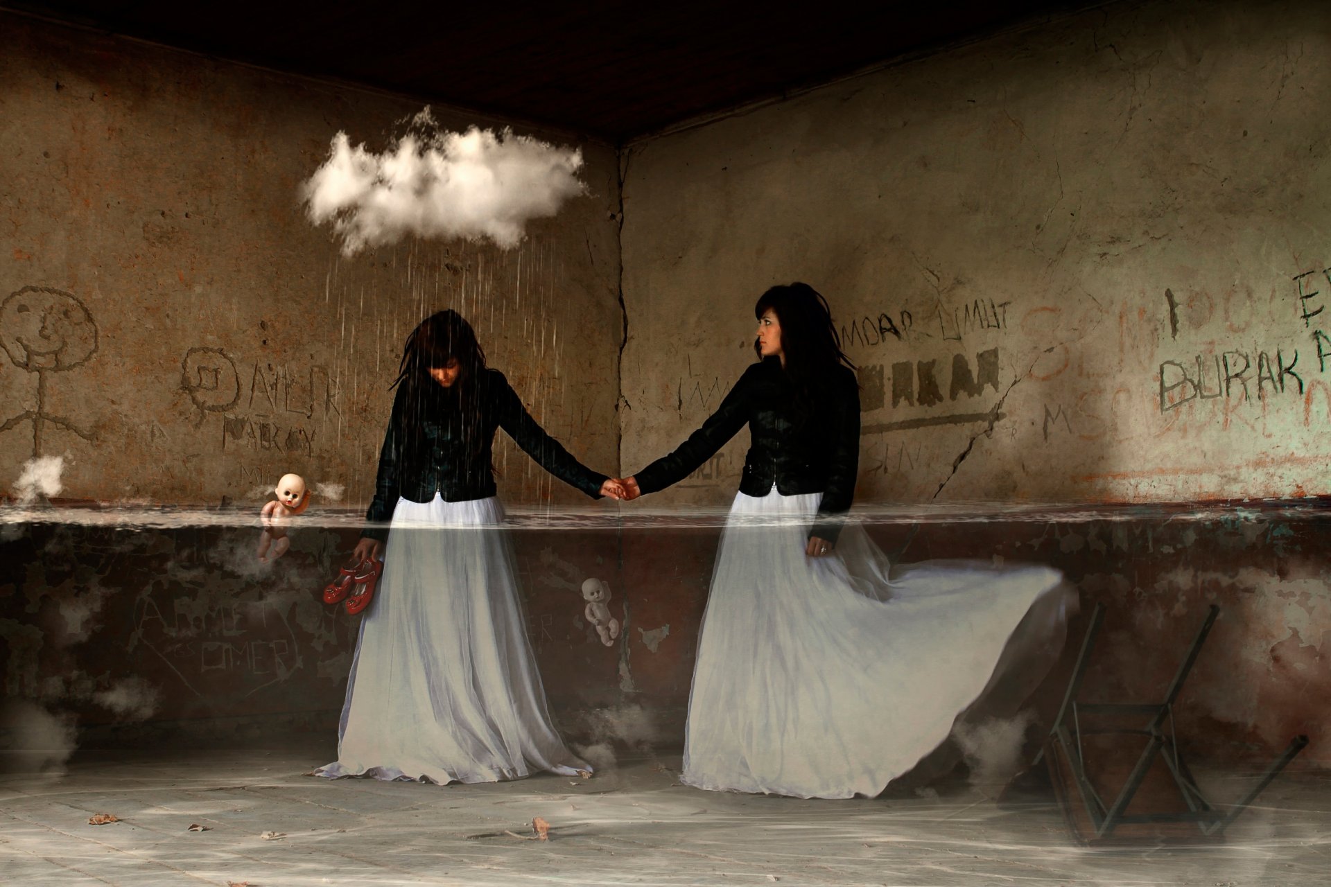 bains l eau la jeune fille des nuages de la pluie de la fantaisie de l art