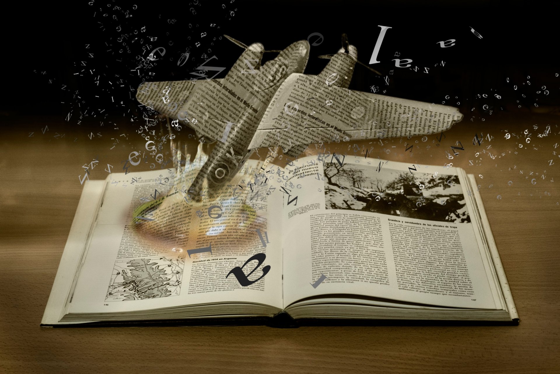 plane paper book explosion