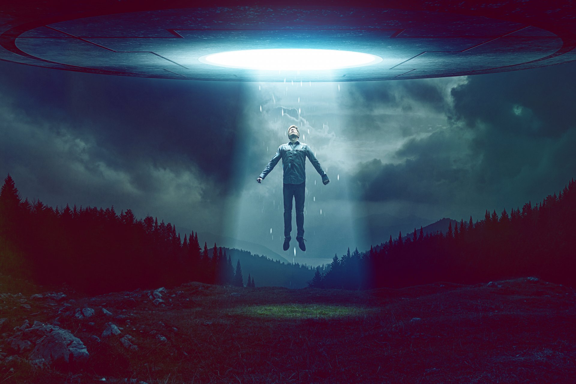 ufo alien taken man light sky stranger