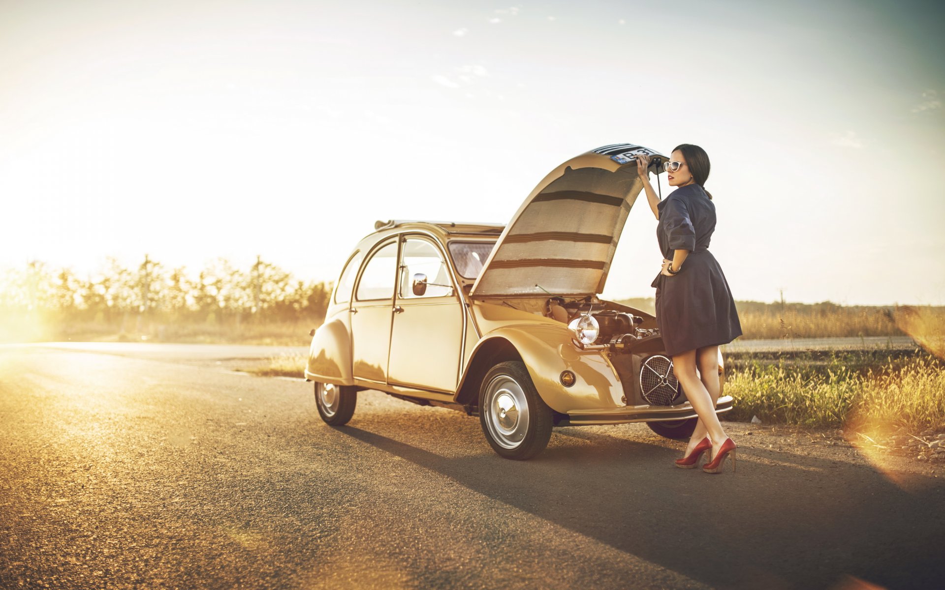 la jeune fille la route la situation la citroën 2cv rupture hq fond d écran