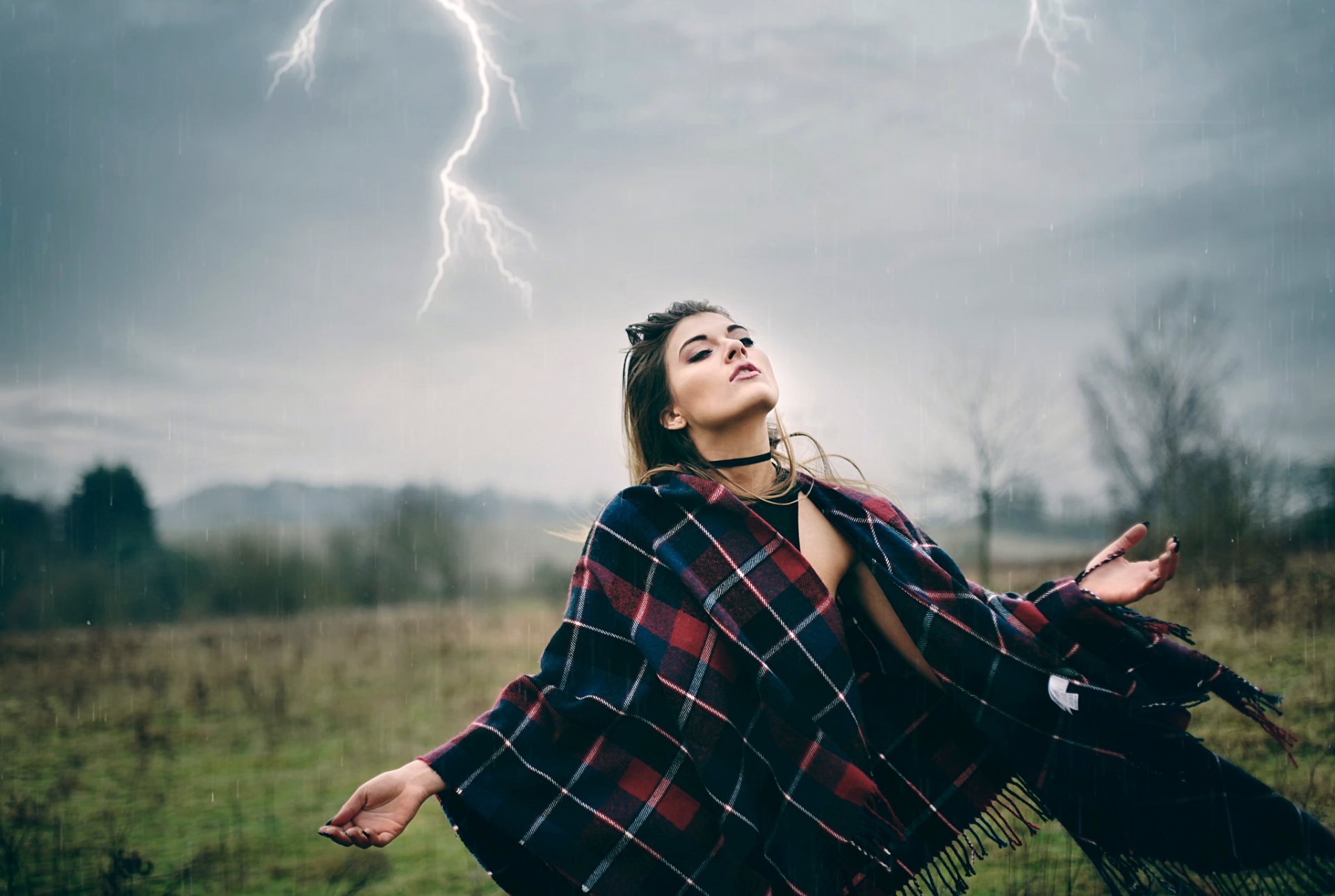 mädchen blitzschlag regen schlechtes wetter wind