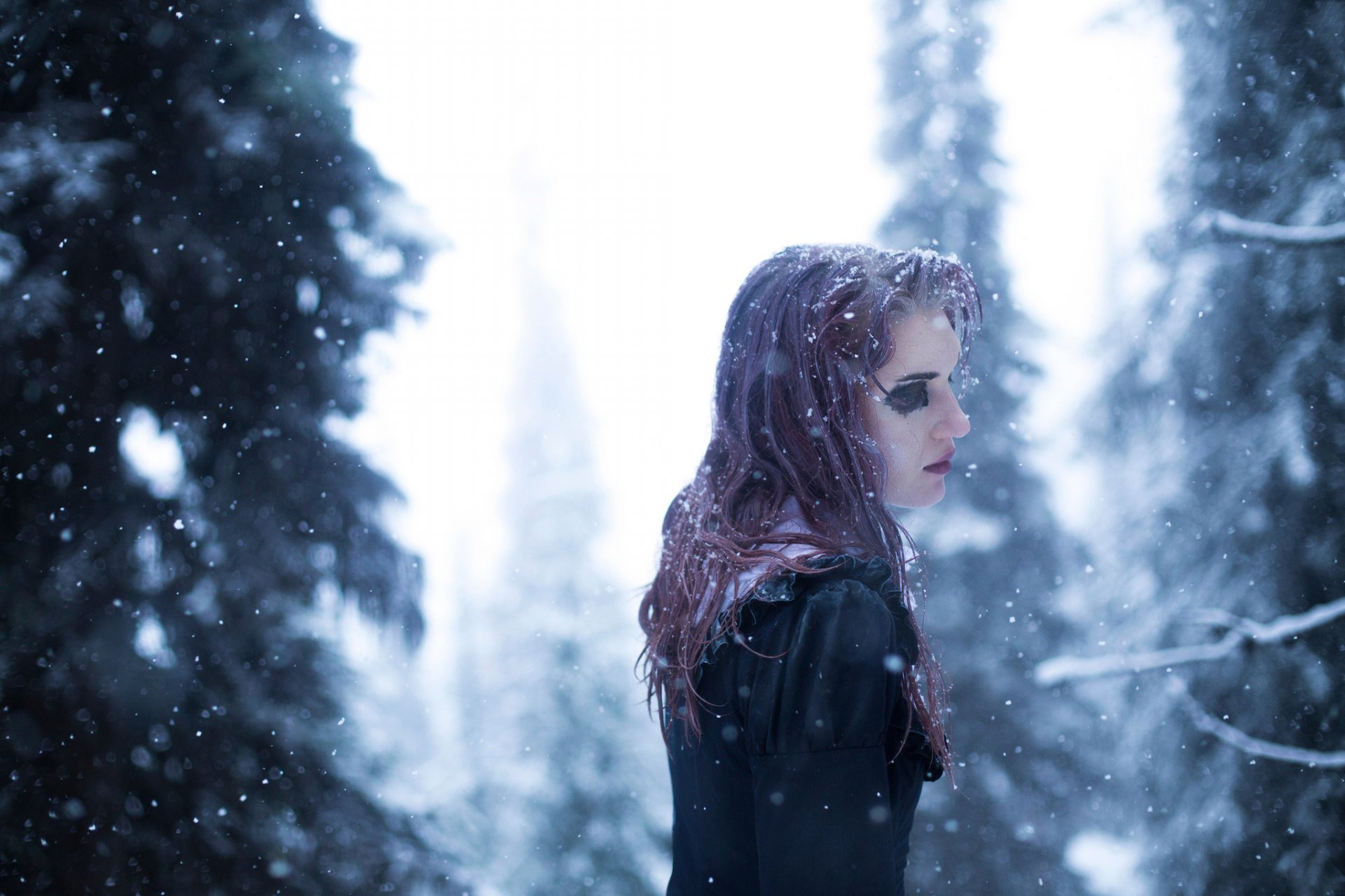 forest snow girl cool