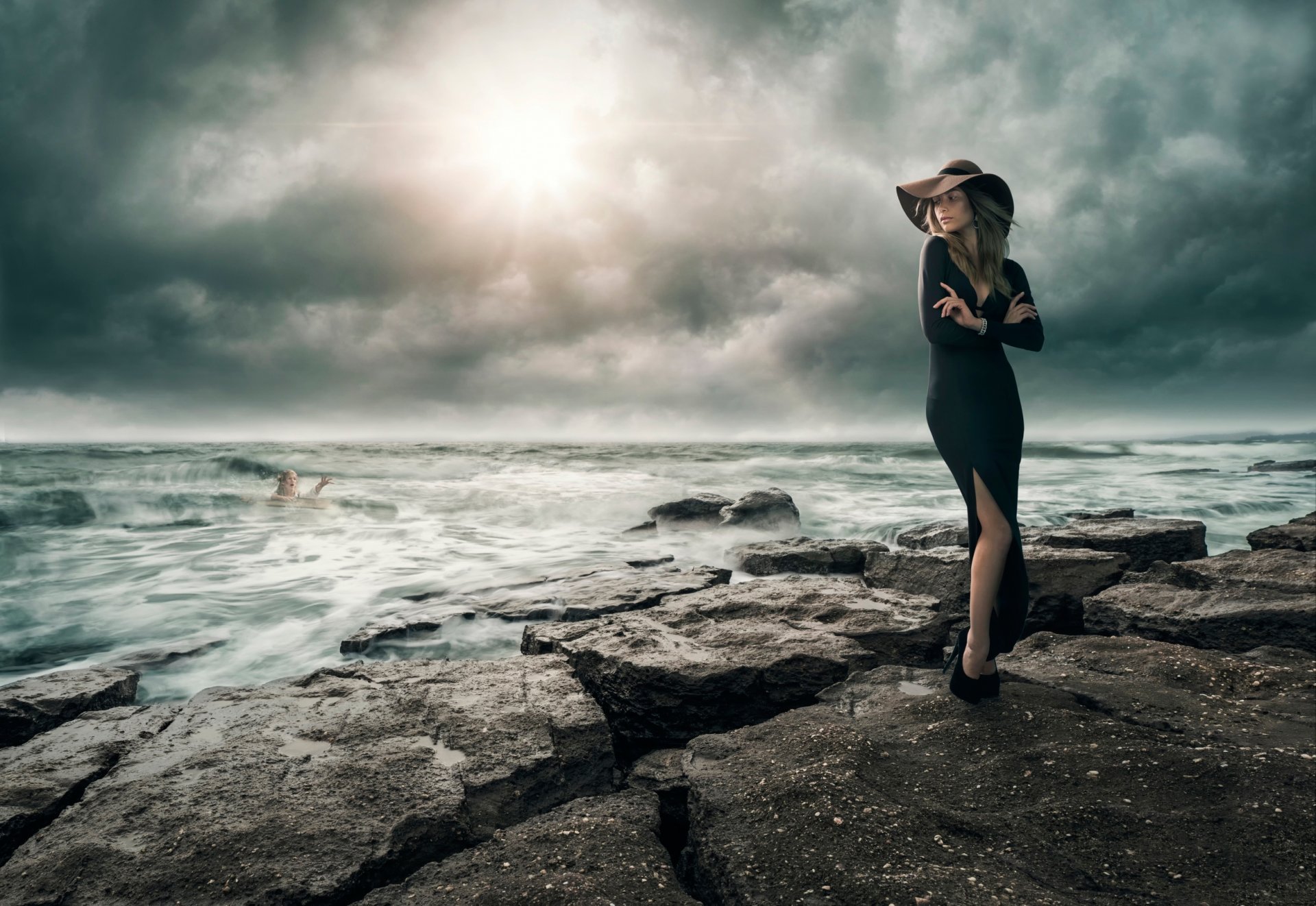 di fronte alla catastrofe mare tempesta annegamento ragazza sulla riva salvataggio degli annegati opera di se stessi annegati