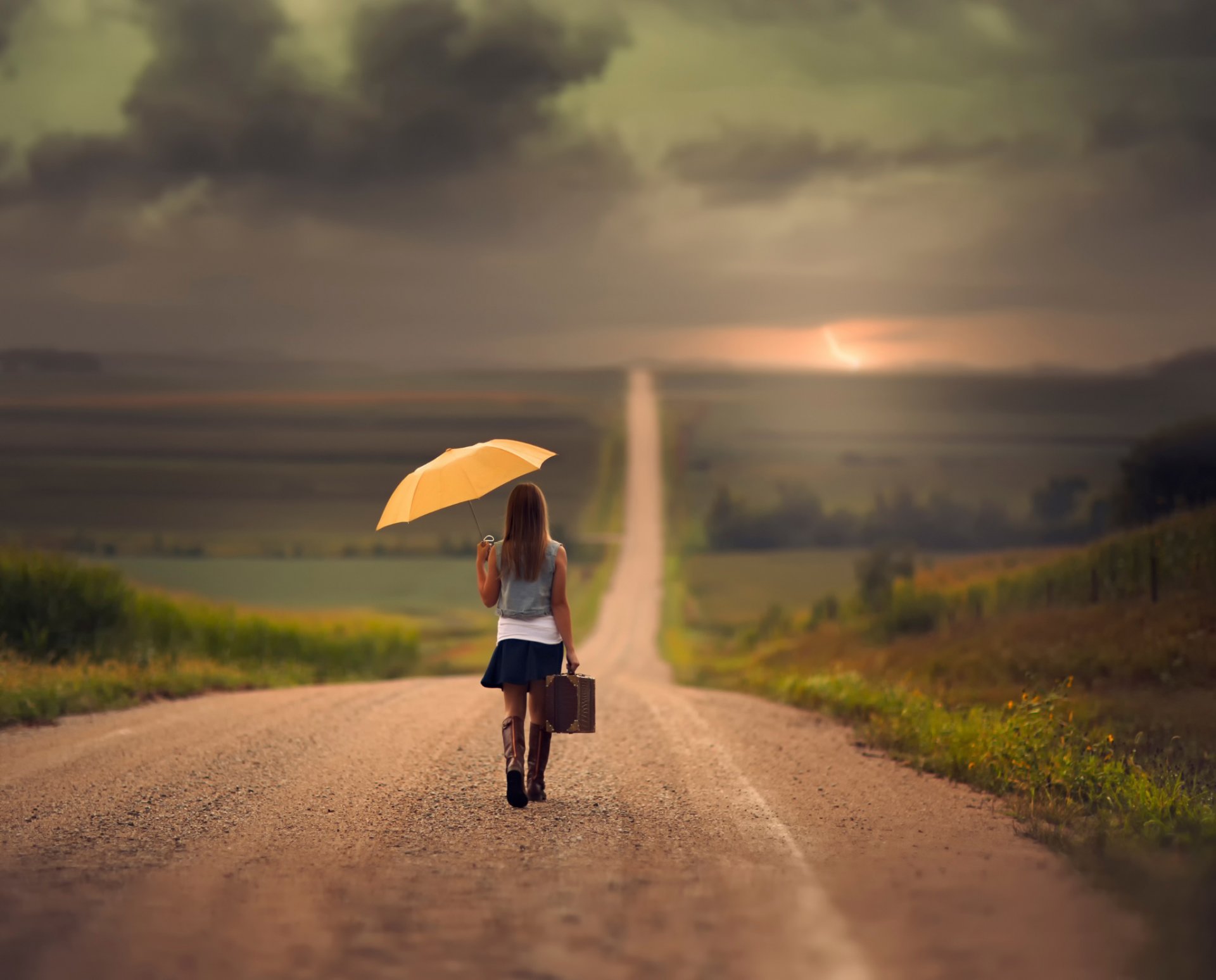 le chemin la voie jeune fille jeune fille les soins le parapluie la valise la marge de manœuvre