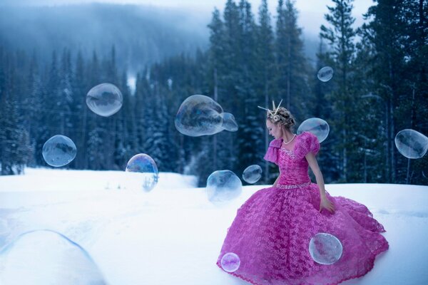 Winter soap fairy tale in the forest