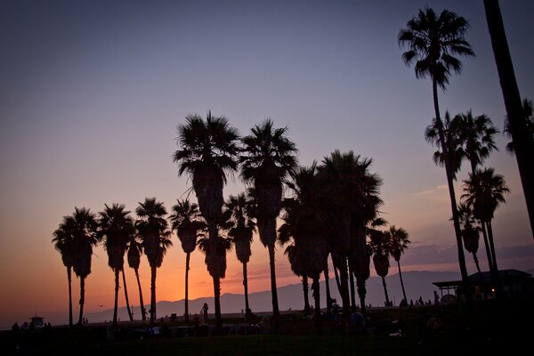 Puesta de sol de verano en la playa de California