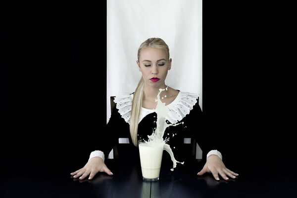 The girl spilled a glass of milk