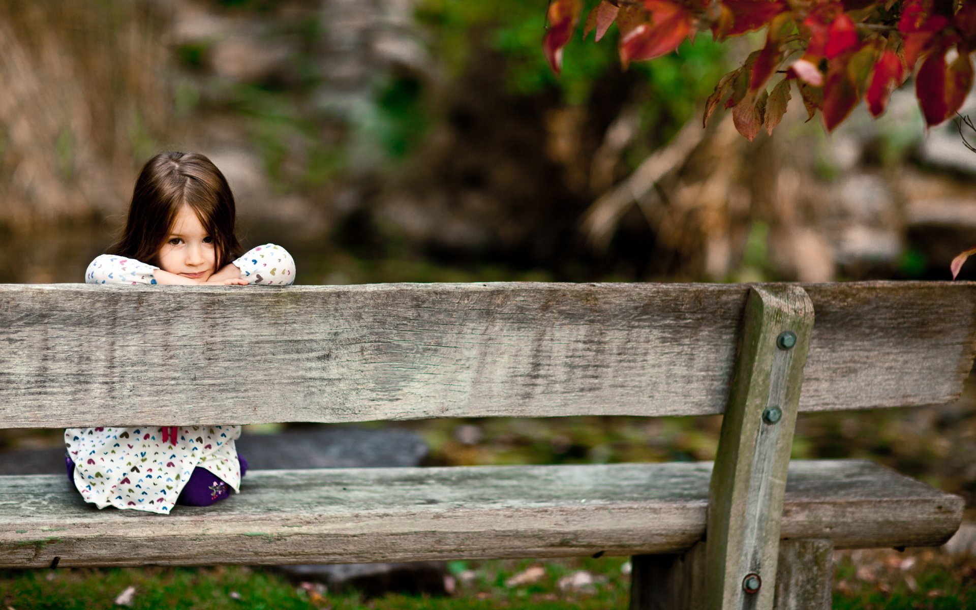 umore bambini ragazza ragazze vista parco foresta sorriso sorrisi posti a sedere panchine panca legno tavole