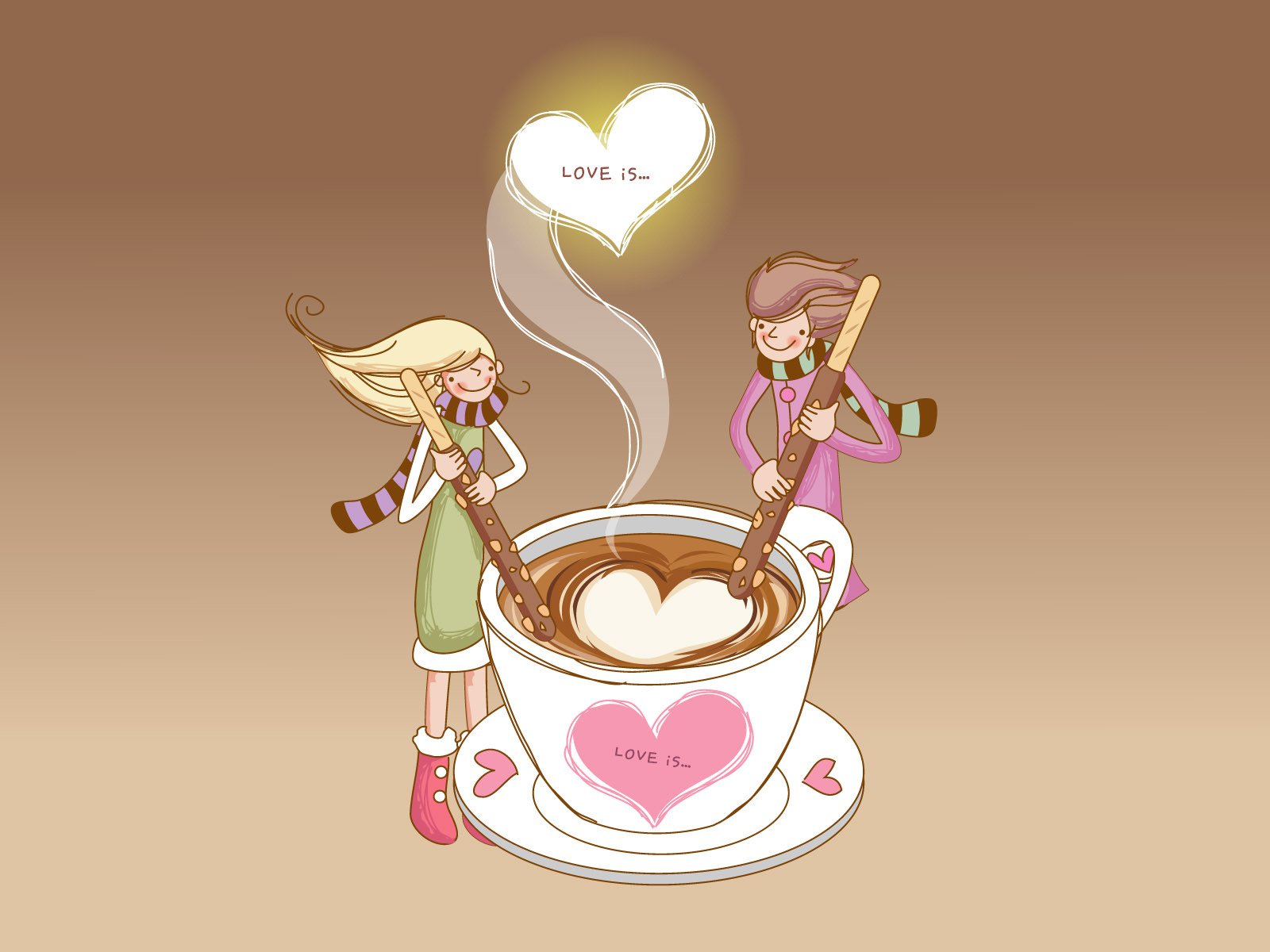 love couple coffee sticks hearts wonderful feeling