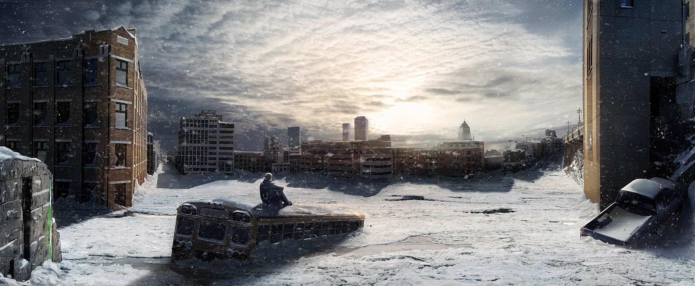 invierno nieve nevadas sol frío ciudad autobús