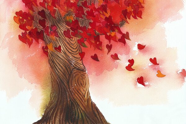 Árbol de amor caída de hojas de otoño