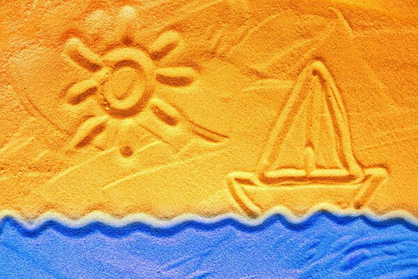 Gelbes Segelboot auf blauen Wellen