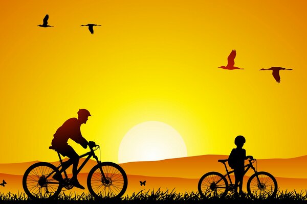 Andare in bicicletta al tramonto