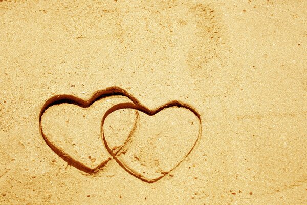 Two hearts in the sand