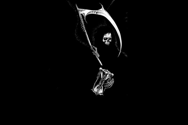 Death with a scythe on a black background