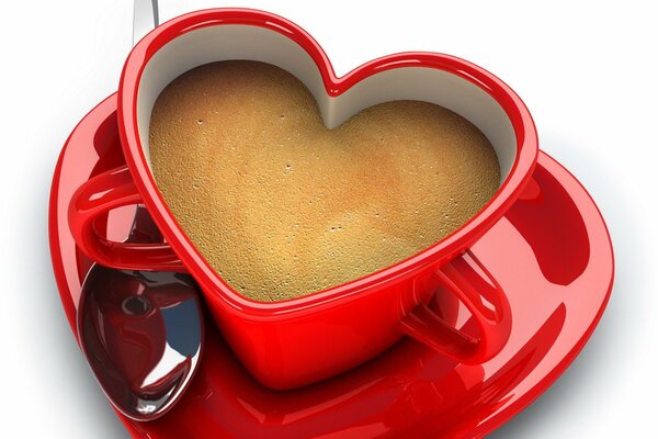 Café dans une tasse en forme de coeur