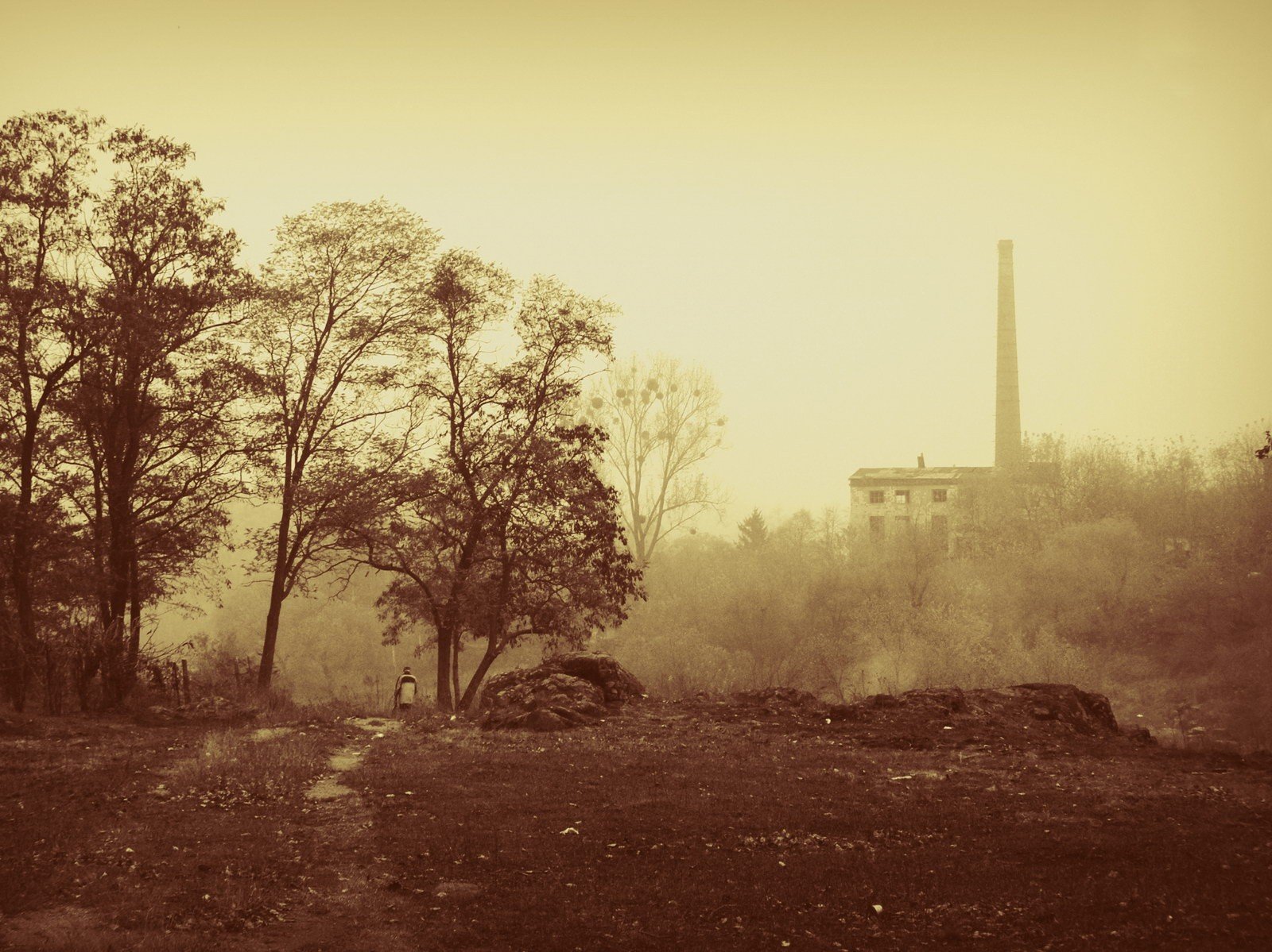 tromba autunno nebbia seppia città