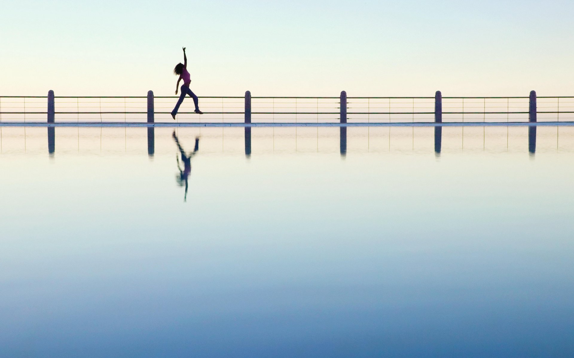 running water reflection bridge happine