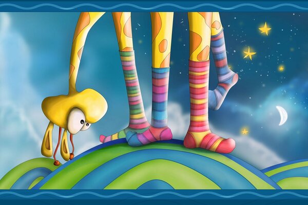 Cartoon giraffa e stelle calze e piedi