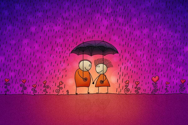 Lovers under an umbrella in the rain
