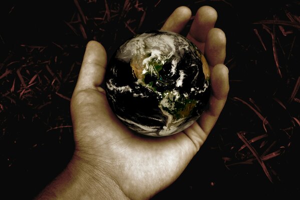 The small planet earth lies in the human hand