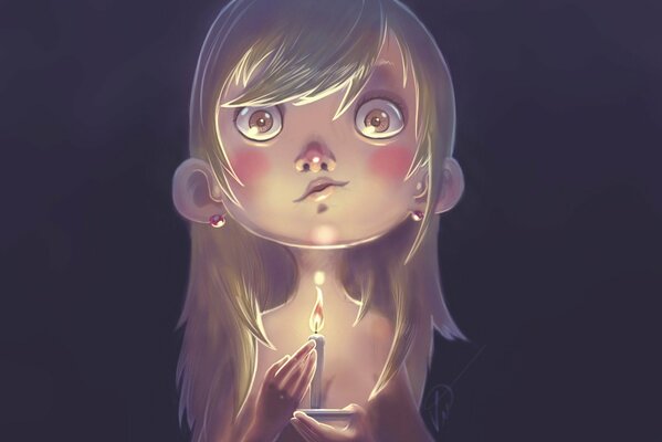 Ragazza con candele sul disegno