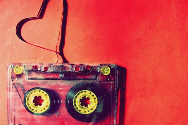 Cassette from the radio on a red background