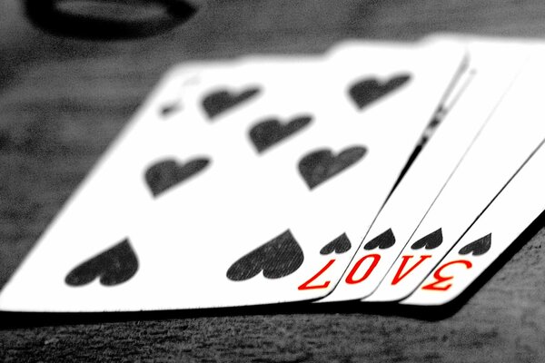 Cards black and white suit of hearts