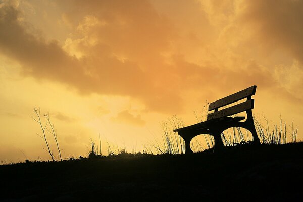 Bench against the background of the evening sky