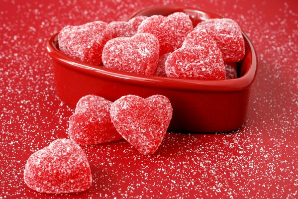 Marmalade red hearts in the form of