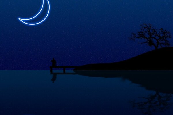 The moon is reflected in the water