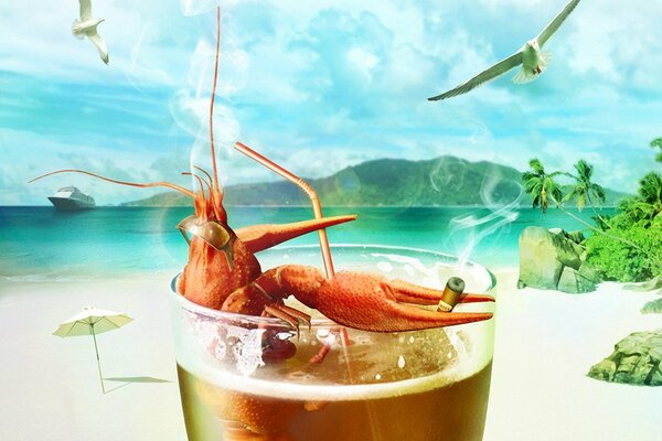 Rest-cocktail lobster sea and seagulls