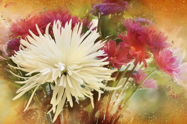 Bouquet of white and red asters