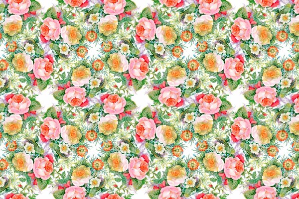 Wallpaper with rose flowers and patterns