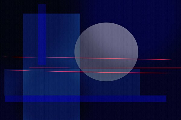 Linee rosse dal laser su uno sfondo di trame sotto forma di cerchi e rettangoli trasparenti su un colore scuro