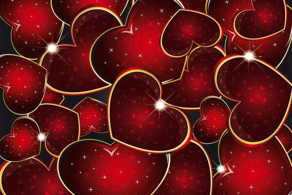 Romantic red hearts of different sizes