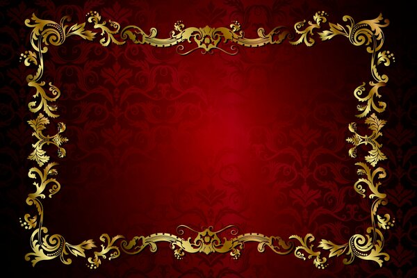Vector red background with frame and floral ornament