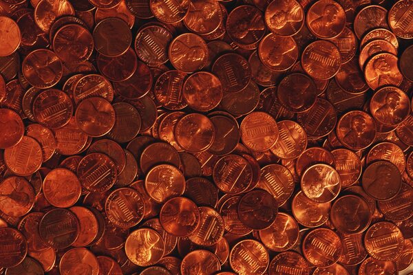 One-cent coins on fabric