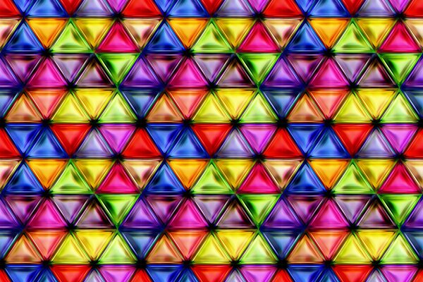 Colored glass triangles of different colors