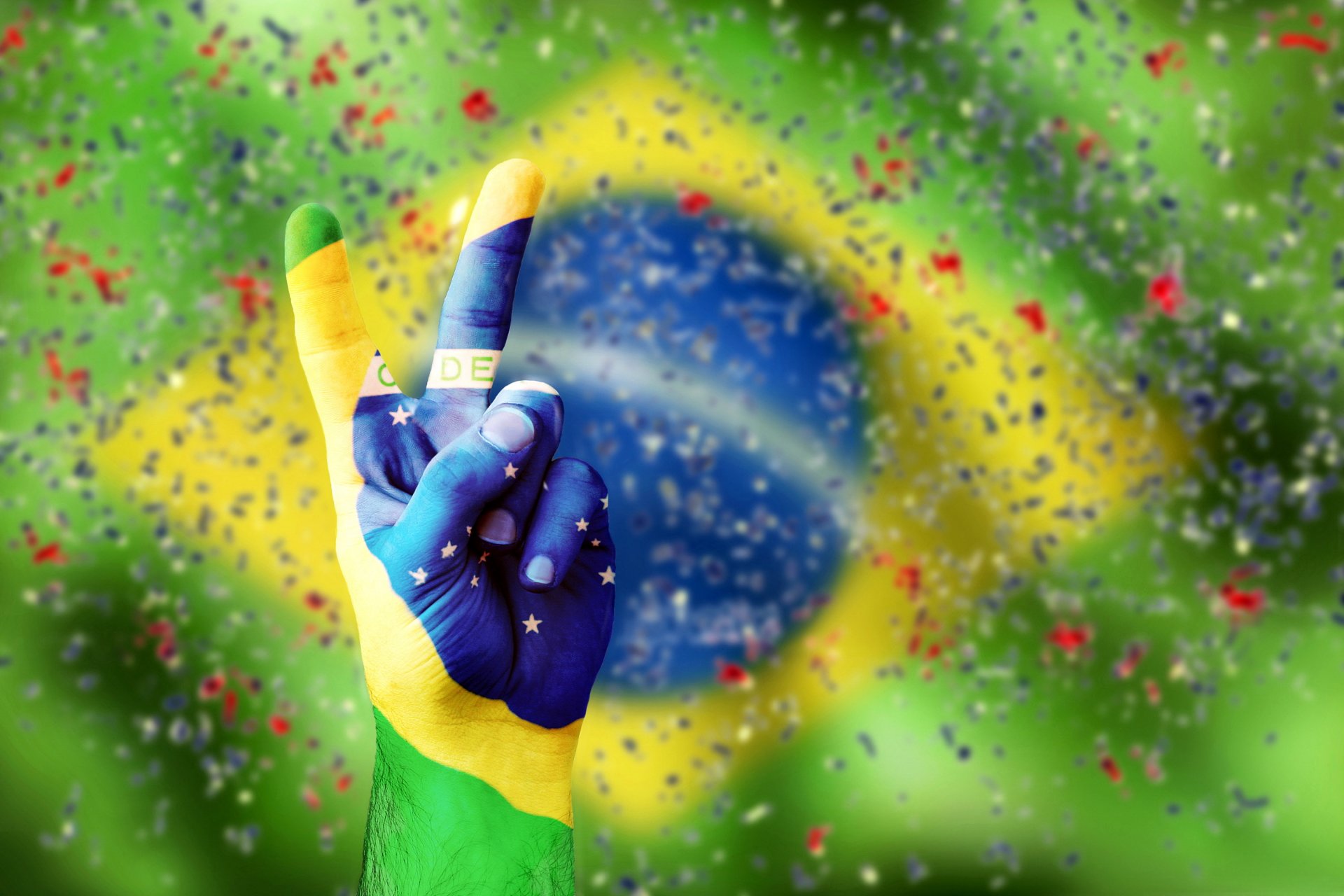 brasil flag vicrtory hand brazilian flag confetti