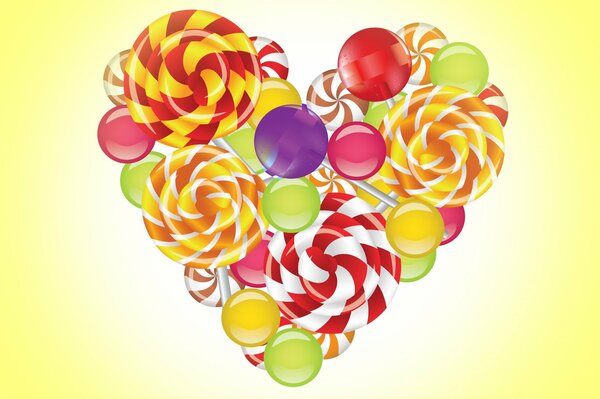 A heart made of colorful lollipops and lollipops