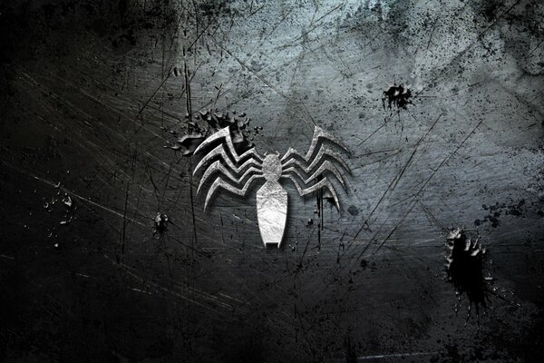 A white spider on a black and gray background