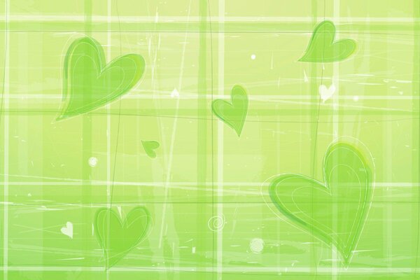 Dark green hearts on a light green background