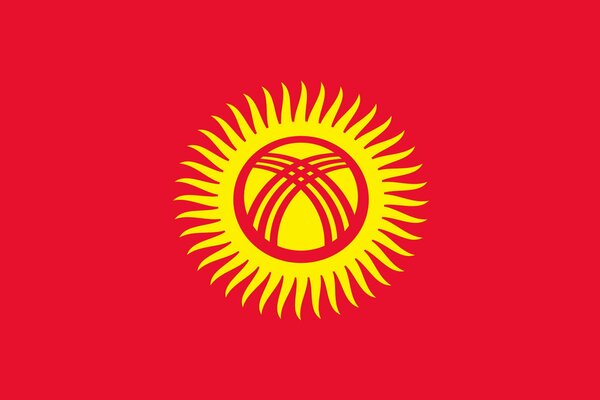 Kyrgyzstan, bright sun on a red background