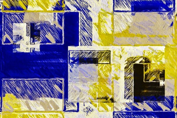 Picture with yellow, blue squares