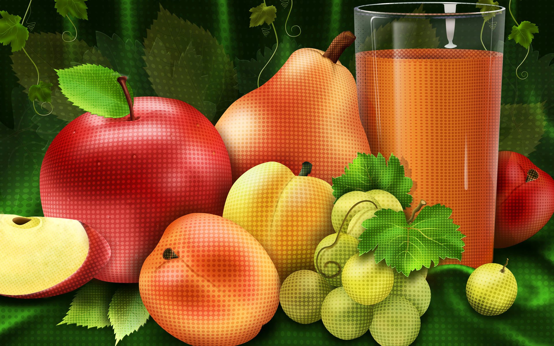 fruta manzana pera uva vaso jugo taturmort